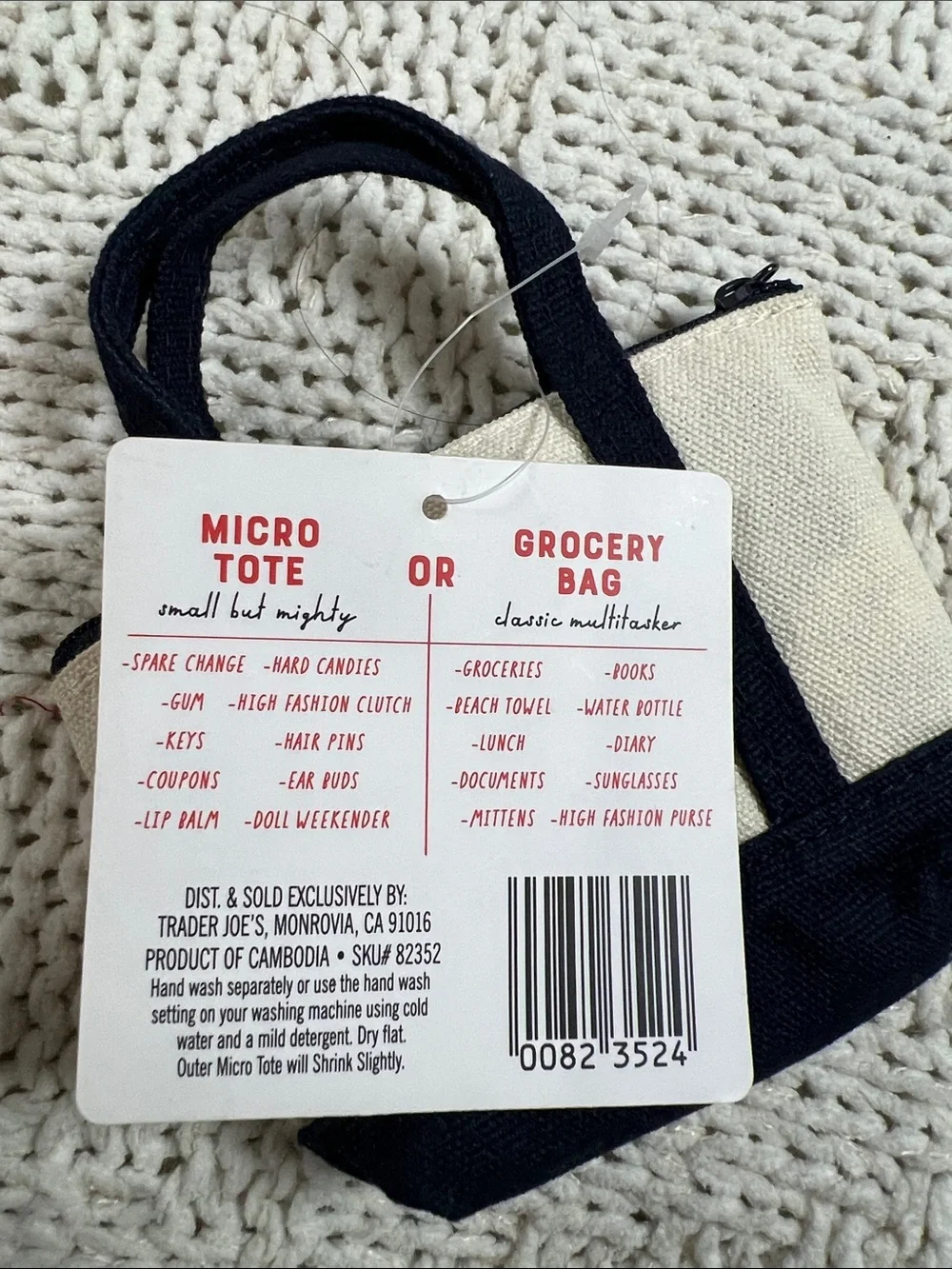 Trader Joe’s Canvas Micro Tote W/ Grocery Bag